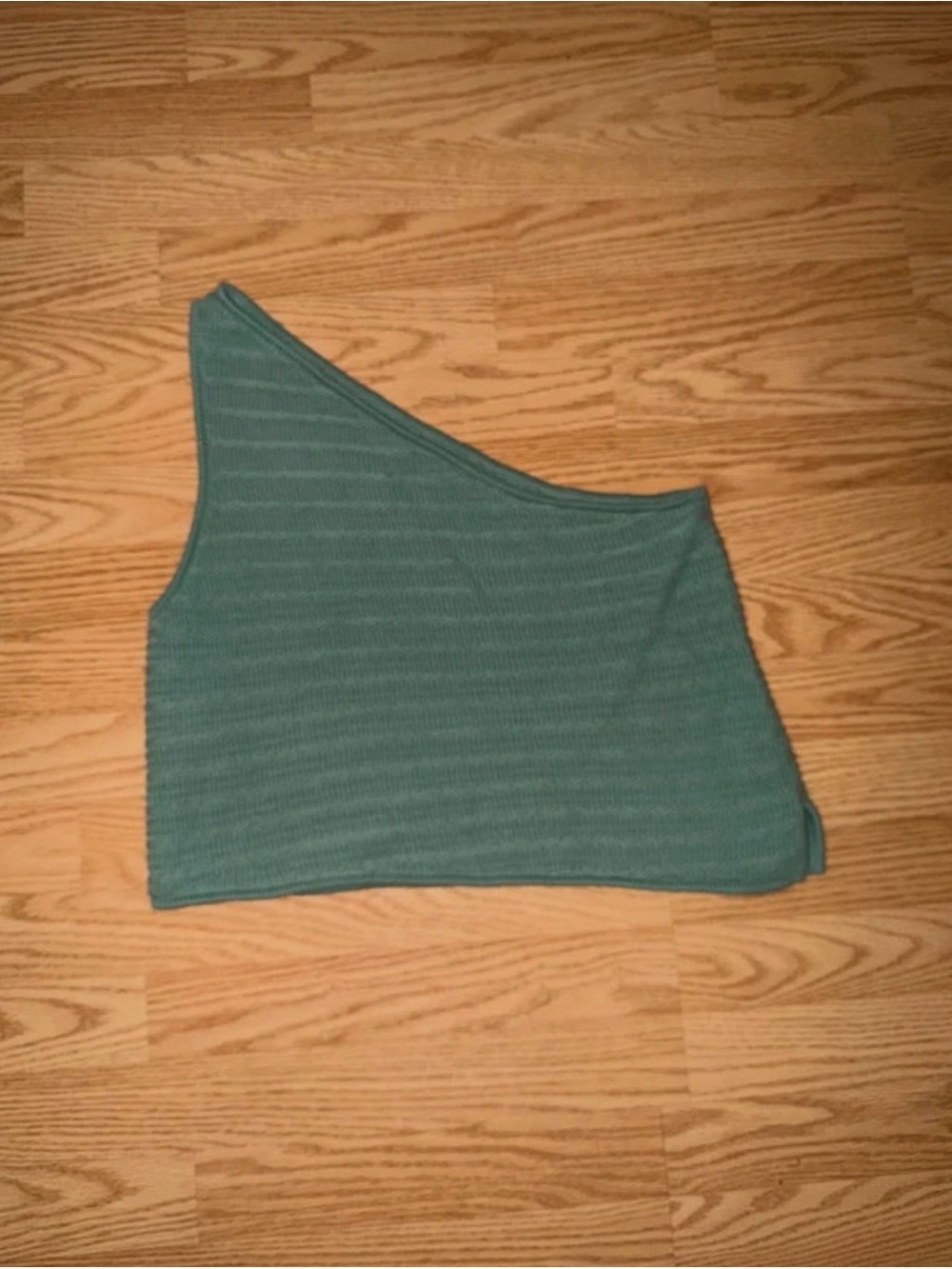 American Eagle One-Shoulder Ribbed Knit Top in Teal